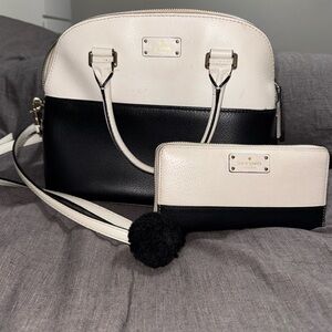 Kate Spade Black and Cream Satchel and Wallet Set